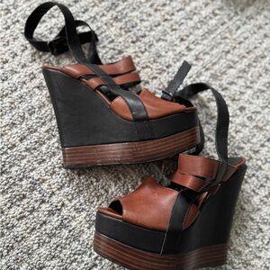 Matiko Brown and Black Wedge Sandals with Leather Straps
